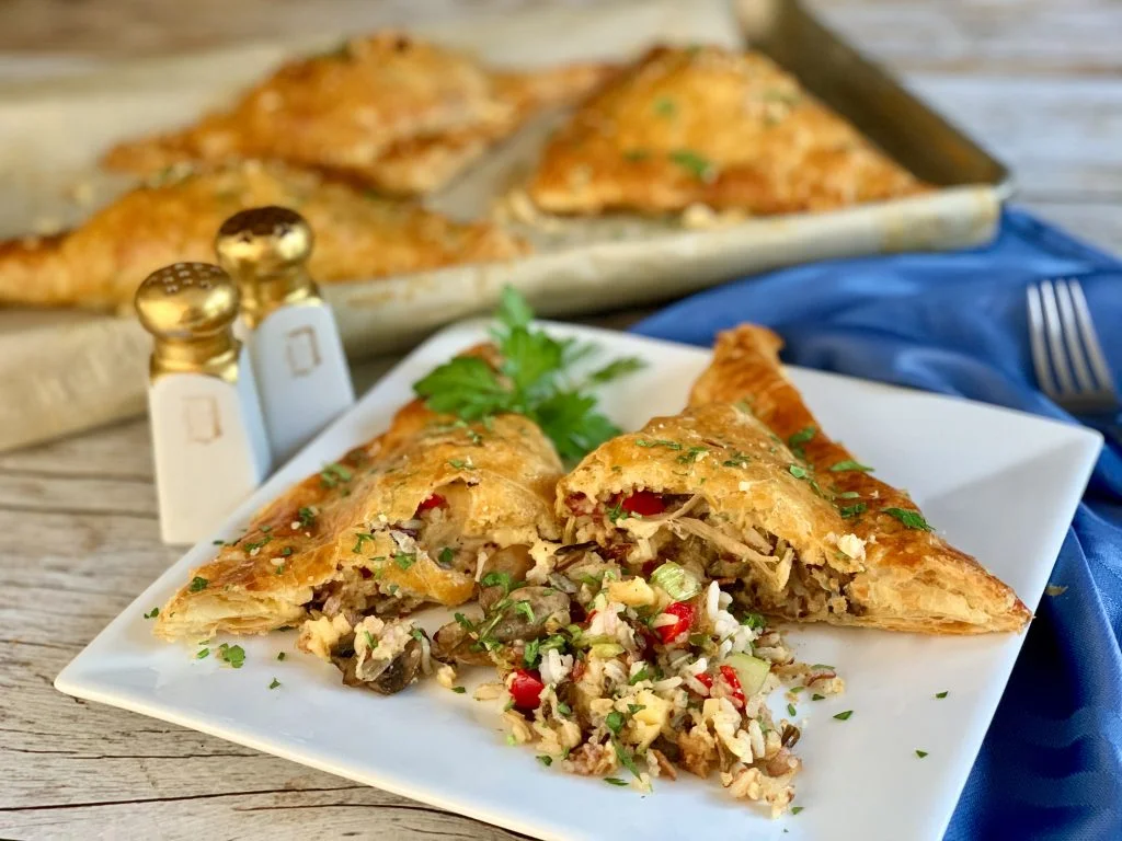 Chicken And Wild Rice Turnovers Laced With Smoked Gouda And Wild Mushrooms