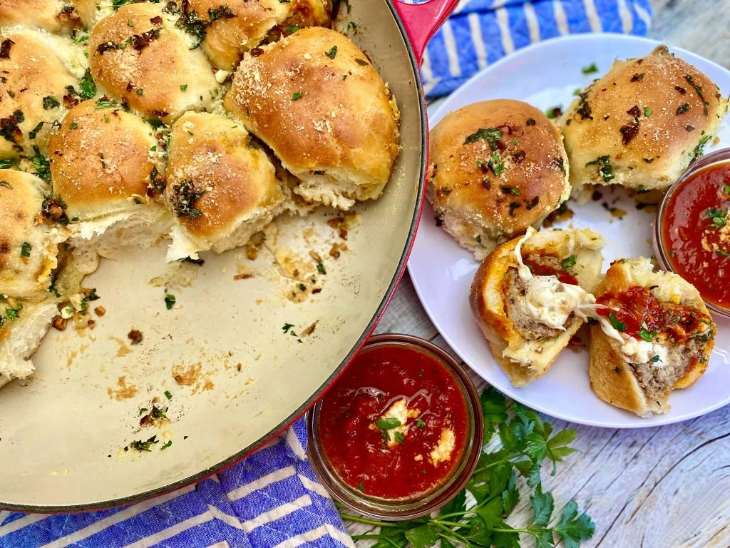 Cheesy Meatball Pull Apart Slider Skillet (2)