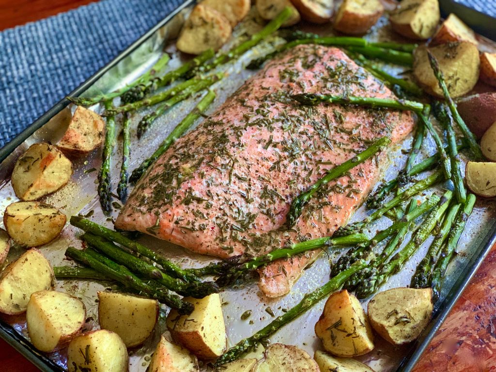 SHEET PAN ROSEMARY SALMON, POTATOES, AND ASPARAGUS - Dish off the Block