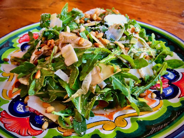 Arugula And Fennel Salad With Pine Nuts Parm And Maple Balsamic Vinaigrette Dish Off The Block