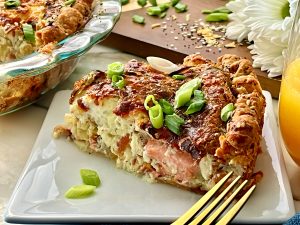 Herby Salmon And Bacon Quiche With Everything Bagel Crust