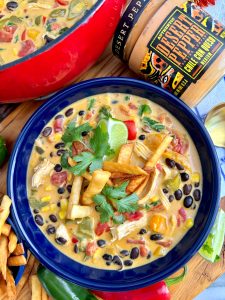 Tex Mex Beer &Amp; Queso Chicken Chowder With Crunchy Tortilla Strips