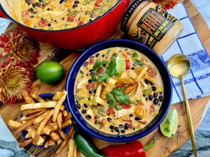 Tex Mex Beer &Amp; Queso Chicken Chowder With Crunchy Tortilla Strips