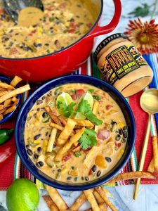 Tex Mex Beer &Amp; Queso Chicken Chowder With Crunchy Tortilla Strips