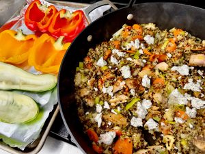 ORANGE GINGER SALMON AND QUINOA STUFFED PEPPER AND ZUCCHINI MEDLEY