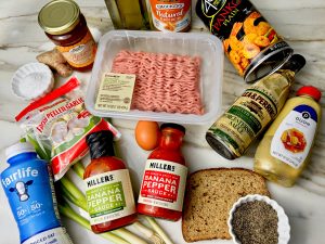 SWEET AND SPICY TURKEY MEATBALLS WITH BANANA PEPPER PEANUT SAUCE