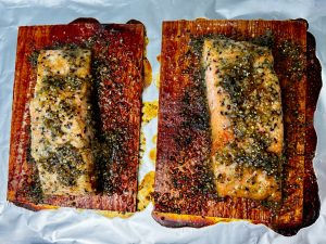 CREAMY MAPLE AND SMOKED PEPPER SALMON AND VEGGIE PASTA BAKE